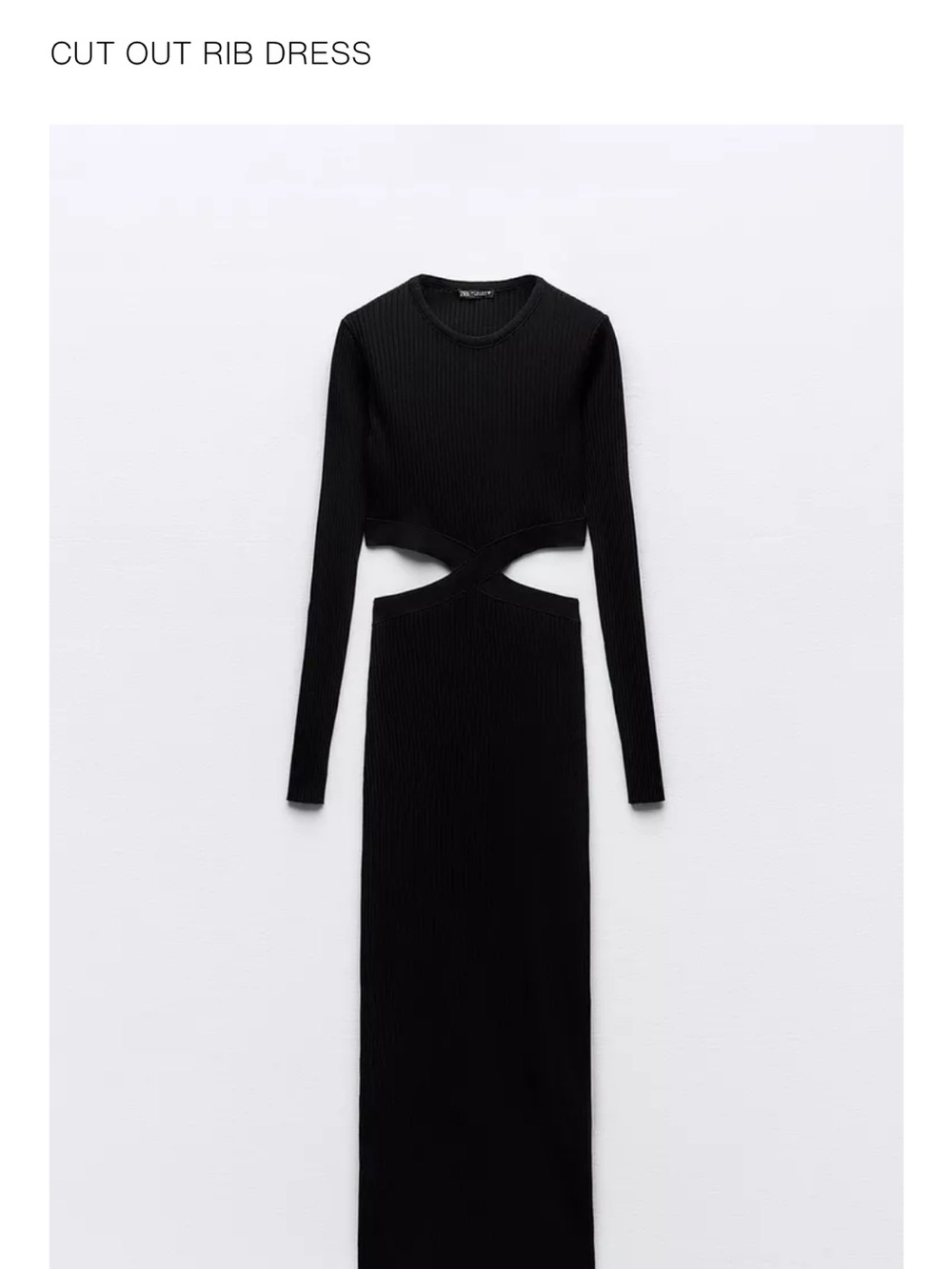 Zara Black Long Sleeve Cut-Out Ribbed Dress
